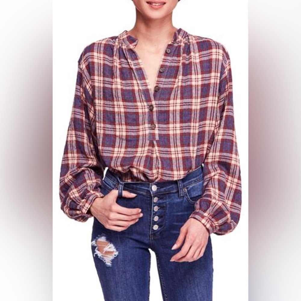 Free People Northern Bound Plaid Shirt in Dark Red
